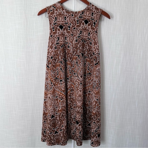 Nicole Miller Shift Swing Sleeveless Paisley Brown Flowy Dress Size M - Picture 7 of 10